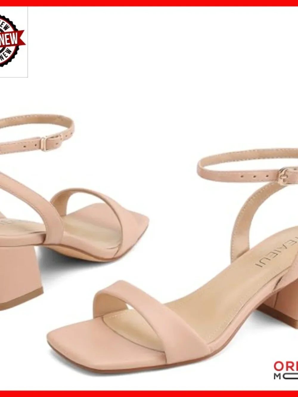Women's Strappy Heeled Sandals with Ankle Strap, Square Toe, 2-Inch Block Heels